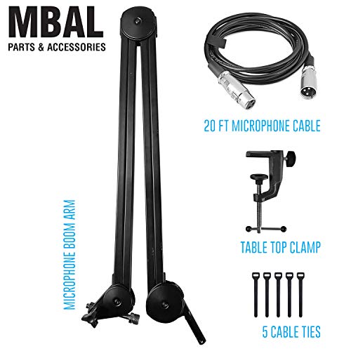 AxcessAbles Large Heavy Duty Desk Mounted Microphone Boom Stand with 3.3ft Extension and 6ft XLR Cable | 5LB Capacity | Podcast Boom for Large Condenser Mic | Desktop Boom Mic Stand