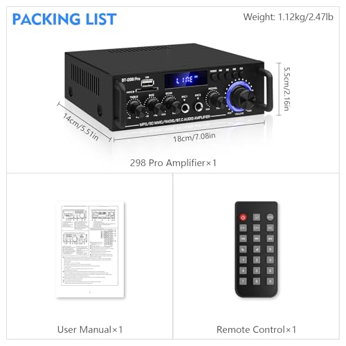 298Pro Bluetooth Stereo Receiver, 400W x 2 - color: BT-298Pro