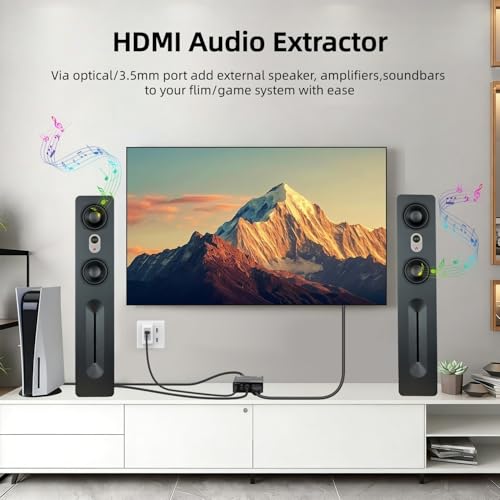 HDMI ARC Audio Extractor, 4K@60Hz HDMI ARC Adapter to Optical/SPDIF/3.5mm AUX Audio Adapter Converter Splitter Support LPCM 5.1/DTS/DSD for Laptop/TV Box/DVD/PS5/Soundbar/Speaker/Amplifier