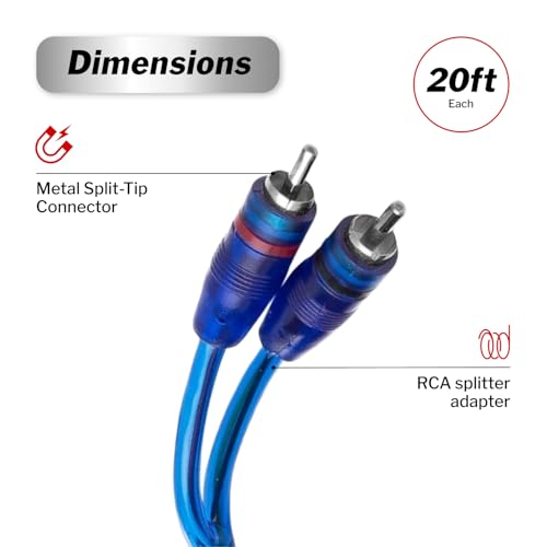 InstallGear 2-Pack of 20 ft RCA Audio Cable 2 Male to 2 Male High-Performance Splitter with Shielded Design for Low-Interference Audio Signal - size: 2M-2M (20 ft, 2-Pack)