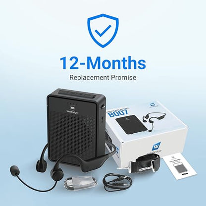 Voice Amplifier Wireless Ear-Hook Headset Microphone B007 | Portable Microphone and Speaker Pa System , 15W Speaker with Noise Cancelling Bluetooth Mic for Teachers, Fitness, Elderly