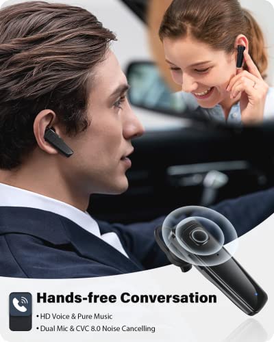 ADADPU Bluetooth Headset - V5.0 Wireless Handsfree Earpiece Built-in Dual Mic Noise Cancelling, 10 Days Standby 16Hrs HD Talktime Ultralight Headset for iPhone Android Samsung Laptop(Black) - color: Black