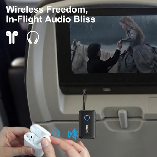YMOO Airplane Bluetooth Adapter for AirPods, Bluetooth Transmitter Receiver | for TV, with aptX Adaptive & Low Latency, 3.5mm Aux Wireless Audio Adapter for 2 Headphones, Airplane Travel Essentials - color: Black