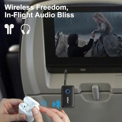 YMOO Airplane Bluetooth Adapter for AirPods, Bluetooth Transmitter Receiver | for TV, with aptX Adaptive & Low Latency, 3.5mm Aux Wireless Audio Adapter for 2 Headphones, Airplane Travel Essentials - color: Black