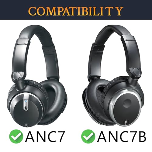 SOULWIT Replacement Earpads for Audio-Technica ATH-ANC7/ANC7B Headphones, Ear Pads Cushions with Softer Protein Leather, High-Density Foam - Black
