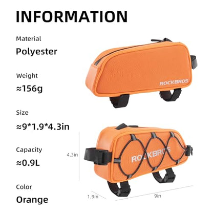 ROCKBROS Top Tube Bike Bag Narrow Slim Design Lightweight Portable | Adjustable Straps,2 Inner Net Pockets,Elastic Rope,Reflective, Compatible with iPhone 14/13/12 Pro Galaxy S22/S21,Road MTB - color: STYLE 4