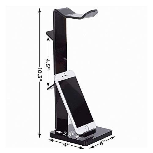 Headphone Stand Gaming Headset Holder For Desk Cable Organizer & Cellphone Stand for All Headphones Size headphone Holder Set Gaming PC Accessories Gaming Station – Black