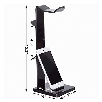 Headphone Stand Gaming Headset Holder For Desk Cable Organizer & Cellphone Stand for All Headphones Size headphone Holder Set Gaming PC Accessories Gaming Station – Black