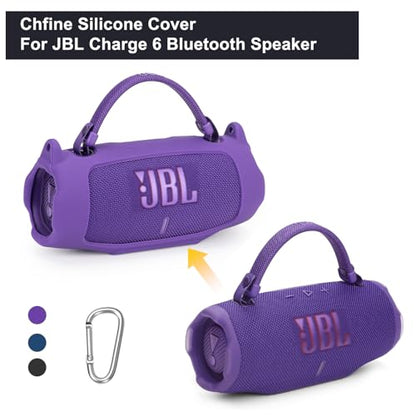 Silicone Cover Case Compatible with Charge 6 Portable Bluetooth Speaker, Portable Protective Travel Case with Shoulder Strap and Carabiner for Charge 6 Wireless Speaker Accessories (Purple)