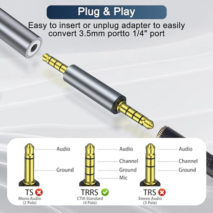 3 Pack 3.5mm Audio Adapter, 1/8" TRRS Stereo Jack Adapter, Male Coupler Gold Plated Connectors, for Mobile Phones, Tablets, Car Audio, Speakers - style: M to M