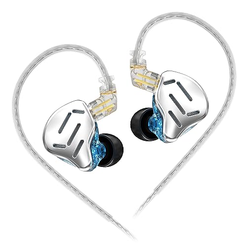 KZ Zax in Ear Headphones 7BA+1DD Hybrid 16 Drivers HiFi Noise Cancelling in Ear Monitor, Zin Alloy Shell Metal Wired Earphone with 3.5mm Jack Detachable 2 Pin 0.75mm Cable (No mic, Silver) | HiFi Sound Isolating Wired Earbuds, Zin Alloy Shell Metal Earpho