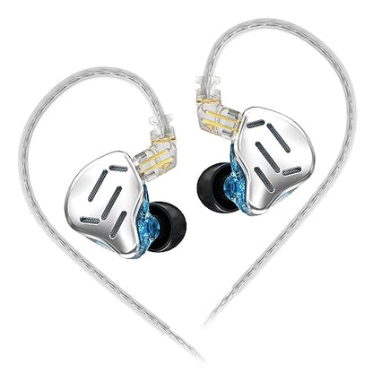 KZ Zax in Ear Headphones 7BA+1DD Hybrid 16 Drivers HiFi Noise Cancelling in Ear Monitor, Zin Alloy Shell Metal Wired Earphone with 3.5mm Jack Detachable 2 Pin 0.75mm Cable (No mic, Silver) | HiFi Sound Isolating Wired Earbuds, Zin Alloy Shell Metal Earpho