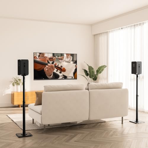 Mounting Dream Height Adjustable Speaker Stands for Bookshelf Speakers | Universal Fit, 11 lbs Capacity, Set of 2 for Bose Polk JBL Sony Yamaha - 42" Max Height - size: 9.4" W x 18" H Speaker