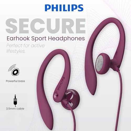 PHILIPS SHS3200PK Flexible Earhook Headphones, Pink - color: Pink, style: 3.5MM NO-MIC