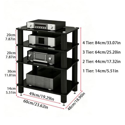 Glass HiFi Audio Rack, 1-4 Tier Vibration Isolation Stand - color: Black, size: 4 tier