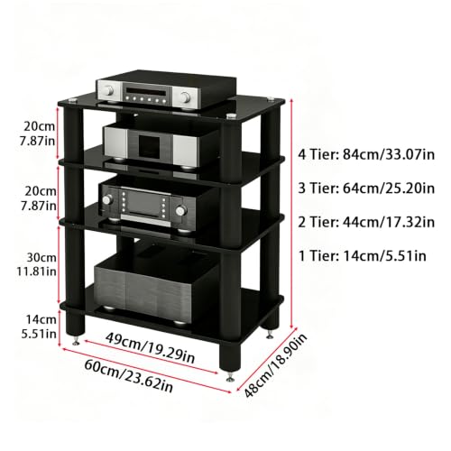 Glass HiFi Audio Rack, 1-4 Tier Vibration Isolation Stand - color: Black, size: 2 tier