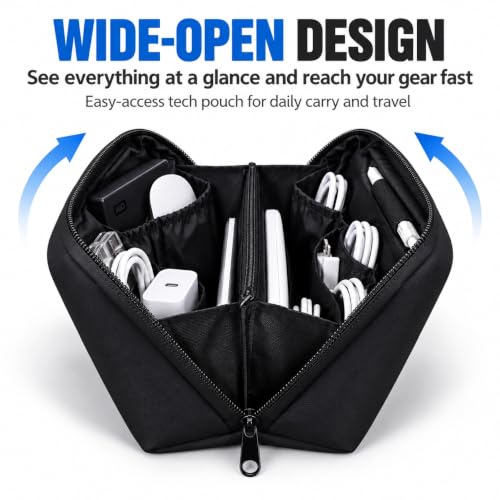 Tech Pouch, Electronics Organizer Bag for Cables and Chargers - color: Black