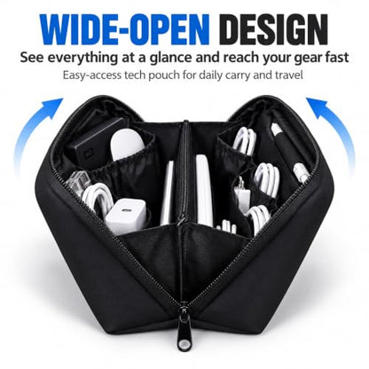 Tech Pouch, Electronics Organizer Bag for Cables and Chargers - color: Black