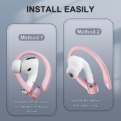 2 Pairs AirPods Ear Hooks for AirPods Pro 2 1 AirPod 4-1, Pink | Upgraded Anti Slip Sports Clip Hooks, Full Button Access, Friendly to Glasses Wearers, Comfortable, Easy Install & Take off - color: Pink