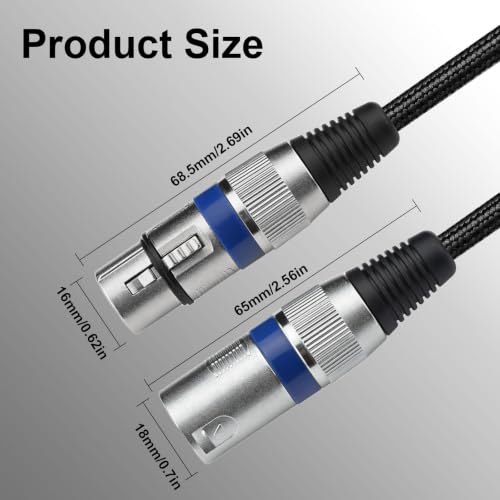 XLR Cable 3ft 3Pin XLR Male to Female Microphone Cable, 2-Pack | Short XLR Cable 26AWG Tinned Copper Nylon Braided Mic Cord for Mixer, Speaker Systems, Sound Equipments, Effector, Amplifier