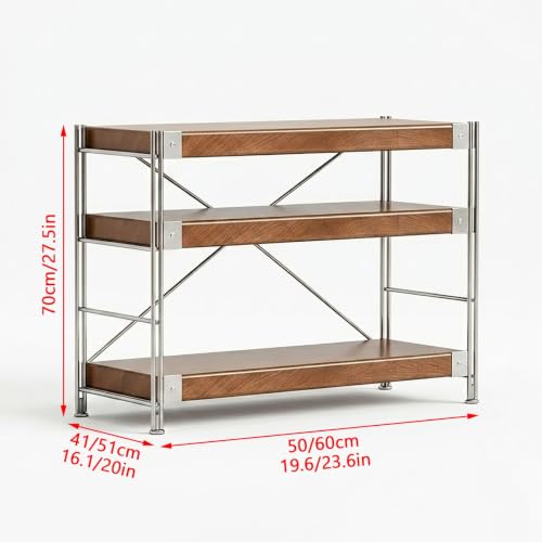 Audio Rack Tower with Adjustable Solid Wood Shelves, Metal Frame Media Rack, AV Media Stand for Stereo Components, Record Player, CD Player, Office, Living Room - size: 60x41x70cm/23.6x16.1x27.5in