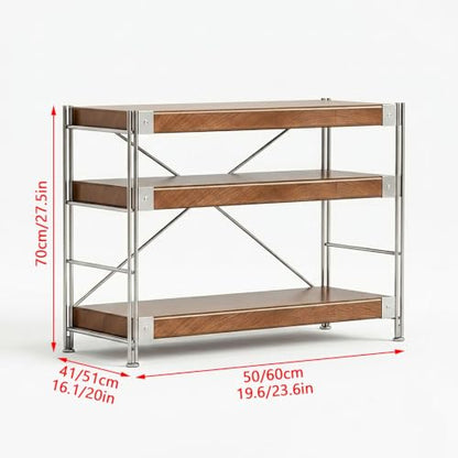 Audio Rack Tower with Adjustable Solid Wood Shelves, Metal Frame Media Rack, AV Media Stand for Stereo Components, Record Player, CD Player, Office, Living Room - size: 50x51x70cm/19.6x20x27.5in