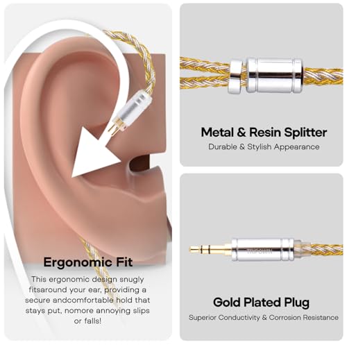 Linsoul Tripowin Zonie 16 Core SilverPlated IEM Cable, Recessed 2pin, 3.5mm - color: Gold