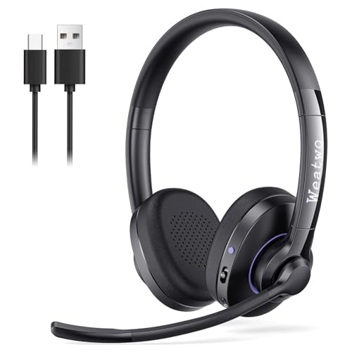 Wireless Bluetooth Headset with CVC8.0 Noise-Cancelling Mic for Work | Microphone Mute, Class 1 V5.1 Bluetooth Headphone for Ms Teams Zoom Home Office Computer Cell Phone Laptop, 30H+ Talking Time