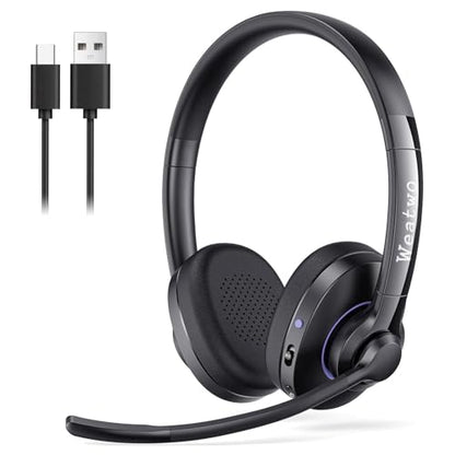 Wireless Bluetooth Headset with CVC8.0 Noise-Cancelling Mic for Work | Microphone Mute, Class 1 V5.1 Bluetooth Headphone for Ms Teams Zoom Home Office Computer Cell Phone Laptop, 30H+ Talking Time