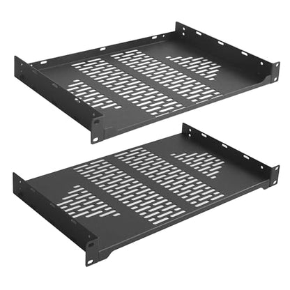 RIVECO 2-Pack 10" 1U Vented Rack Shelf for 19" Server IT Sound Cabinets - size: 10"
