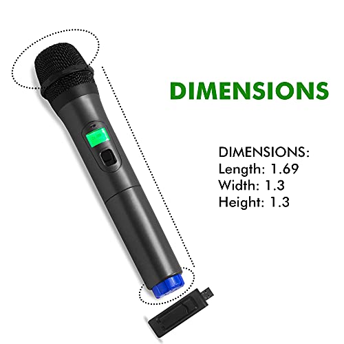 Professional UHF Wireless Handheld Microphone w/USB Powered Receiver | Battery Powered, Portable, UHF Highband Frequency, USB Female Jack for Karaoke, Voice Amplifier, PA System, Singing