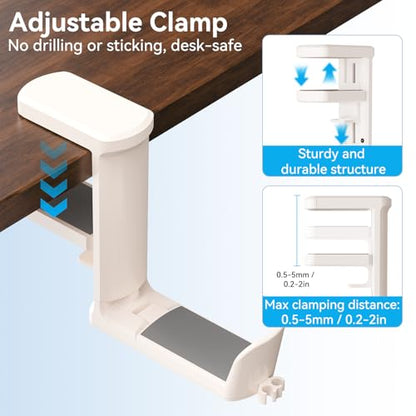 4 in 1 Desk Cup Holder with Storage Tray and Headphone Hanger | Clamp on design, rotating headphone hanger, detachable storage tray, cable holes, fits 5-50mm desks