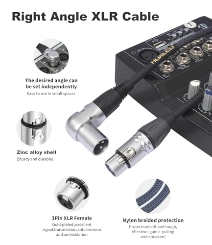 4Ft Right Angle 3Pin XLR Male to 3Pin XLR Female Audiao Cable, Mixer, Microphone,Amplifier Audio Cable - 2-Pack - size: 4Feet