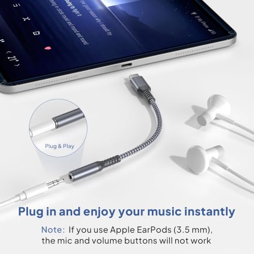 Elebase for iPhone 18 17 Pro Headphone Adapter 0.6FT,USB C Aux Audio Jack - size: USB C to 3.5mm, style: Grey