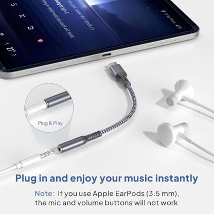Elebase for iPhone 18 17 Pro Headphone Adapter 0.6FT,USB C Aux Audio Jack - size: USB C to 3.5mm, style: Grey
