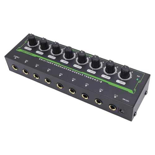 8 Channel Headphone Amplifier, 8 Outputs 1 Input Stereo Earphone Amp with Independent Volume Control for Studio and Stage (US Plug)