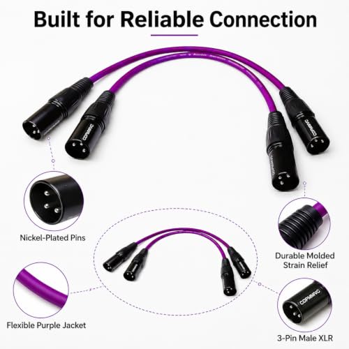 XLR Male to Male Cable 1ft 2-Pack, OFC Triple Braided Shielded Balanced 3-Pin Mic Cord for Home Studio, Podcast, DMX, Shure SM57 SM58, Mixer, Audio Interface