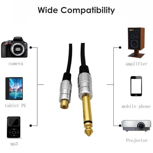 6.35mm to RCA, RCA to 1/4 Mono TS Cable, Gold Plated 6.35mm Mono Male to Female Audio Interconnect Cable 1Feet/30cm - color: 6.35 M to RCA F 0.3M/1Ft