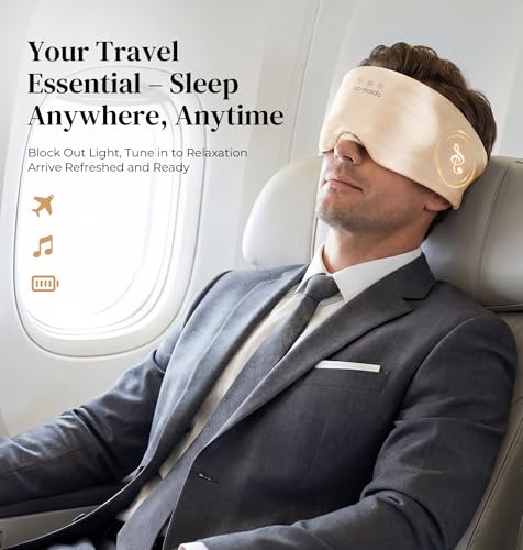 LC-dolida 3D Silk Bluetooth Sleep Mask, Mulberry Silk Sleep Mask with Bluetooth Headphones, Bluetooth Eye Sleep Mask for Side Sleepers, Total Blackout Bluetooth Eye Mask for Women Men, Champagne - color: Champagne