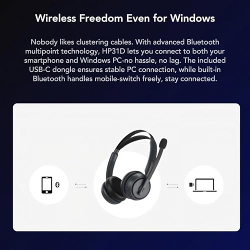 NUROUM HP31D Wireless Headset with Noise Cancelling Mic and Dongle | Charging Stand, Multi-Point, All-Day Comfort, Long Battery Life, One Button Mute, Versatile Connectivity