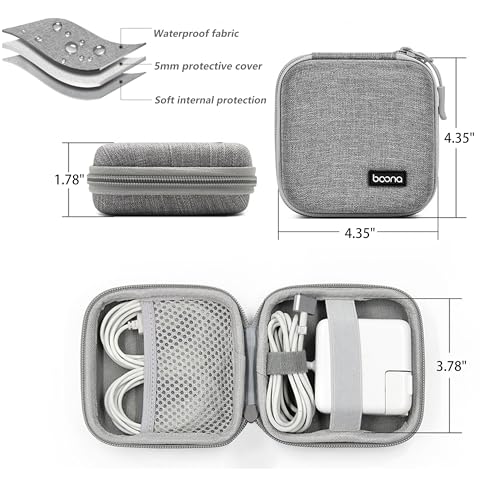 Small Travel Carrying Storage Case, 4.4"x4.4" Charger Organizer, Pouch compatible with MacBook Power Adapter, Laptop Accessories Cables, Cords, USB Drives, Earphones | Portable travel pouch, holds MacBook power adapter, cables, USB drives, earphones and s
