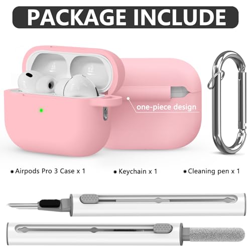 Ljusmicker for AirPods Pro 3 Case 2025 with Cleaner Kit,Pink | Soft Silicone Protective Cover for Apple AirPod Pro 3rd Generation Case with Keychain for Women Men,Shockproof - color: B-Pink
