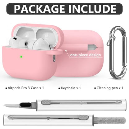 Ljusmicker for AirPods Pro 3 Case 2025 with Cleaner Kit,Pink | Soft Silicone Protective Cover for Apple AirPod Pro 3rd Generation Case with Keychain for Women Men,Shockproof - color: B-Pink