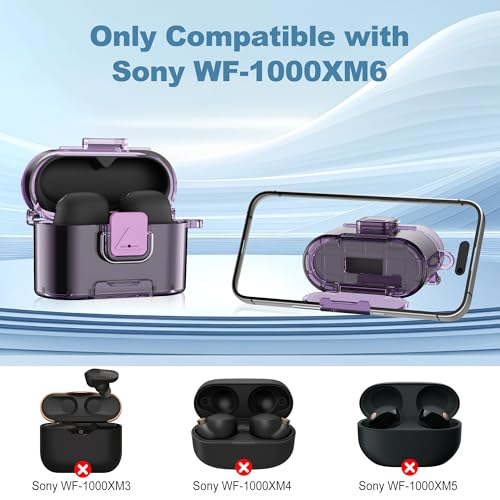 [with Safety Lock] for Sony WF-1000XM6 Case Cover, Soft TPU Clear Protective Earbuds Case with Cleaning Kit & Carabiner, Wireless Charging Headphone Accessories for Men Women(Clear Purple) - color: Clear Purple