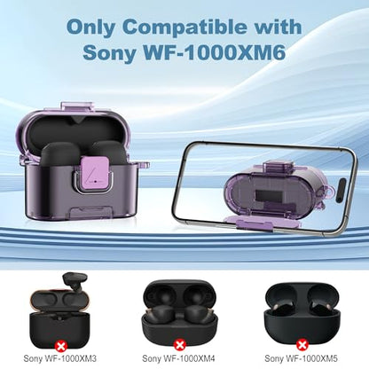 [with Safety Lock] for Sony WF-1000XM6 Case Cover, Soft TPU Clear Protective Earbuds Case with Cleaning Kit & Carabiner, Wireless Charging Headphone Accessories for Men Women(Clear Purple) - color: Clear Purple