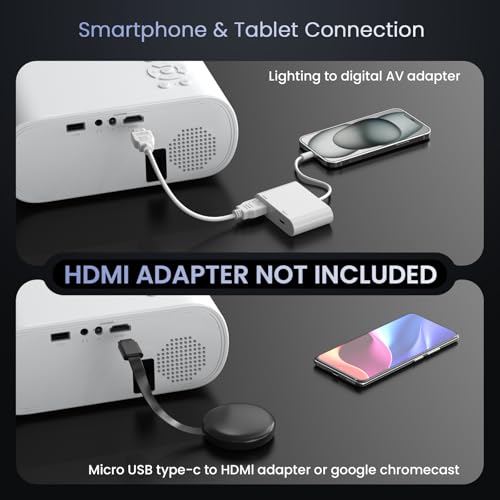 HOMPOW Native 1080P Projector, Mini Bluetooth Portable Movie Projector - style: No system