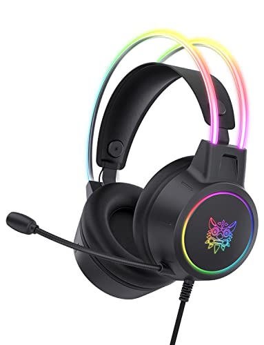 Colorful RGB Gaming Headset with Mic, Surround Stereo Sound, Durable Aluminum Frame for PC, Switch - Lightweight Ergonomic Design, Ideal for, Breathable Sponge Ear Pads (Black)