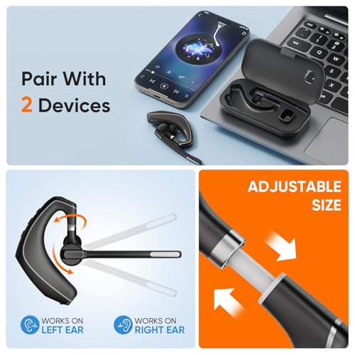 Herloreen Wireless Bluetooth Headset with Built-in Microphone Charging Case | Noise Canceling Mic for PC Computer, Laptop, Cell Phones, Remote Work, Call Center, Trucker Work, Business - style: Headset + Charge Case-A6