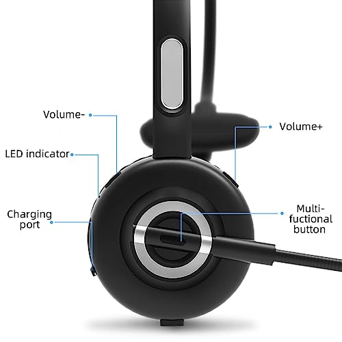 Call Center Headset, Noise Cancelling Comfort 300° Flexible Noise Cancelling Microphone, Bluetooth Headset with 10 M Wireless Range, with Magnetic Charging Base, Suitable for Office Classroom.