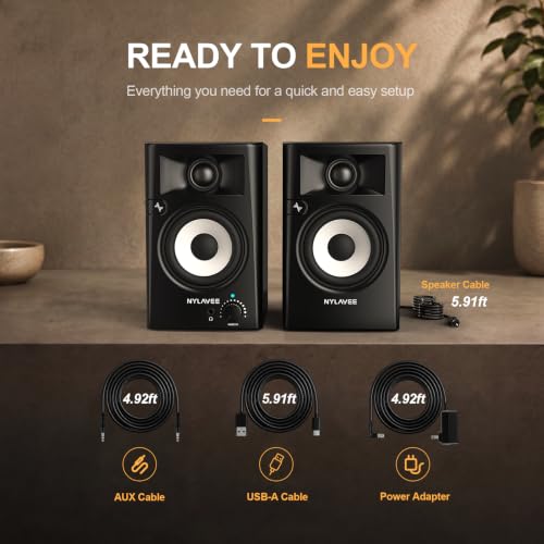 Nylavee Desktop Speakers, Hi-Res Computer Speakers for Desktop PC with LDAC | Bluetooth 6.0/USB/AUX/RCA, Bookshelf PC Speakers with Bass & Treble Control, Headphone Jack